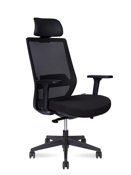Кресло офисное / Mono black / черный пластик / черная ткань / черная сетка - Вид 1