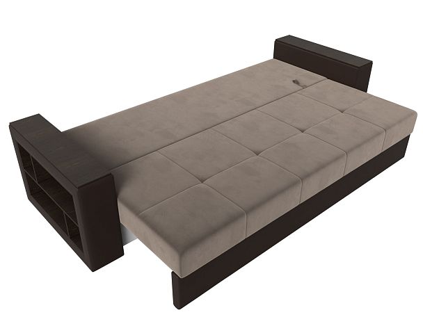 Диван прямой Дубай Лайт полки слева (основа велюр коричневый, компаньон экокожа коричневая) - Вид 8