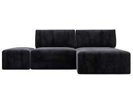 Диван угловой модульный с пуфом Лига-060 НПБ угол универсальный Велюр серый - Фото предпросмотра
