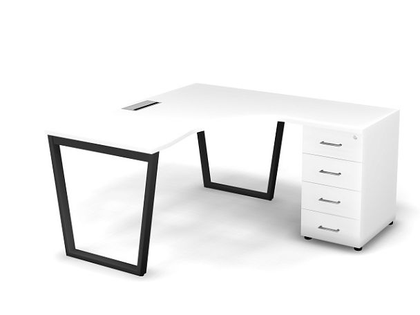 MATRIX 121S155-V Стол эгоном-й с тумбой R, пров-ик Merida (V-опоры) 1580х1580х775 Белый/Темно-серый - Вид 1