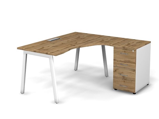 MATRIX 121S155-A Стол эгоном-й с тумбой R, пров-ик Merida (А-опоры) 1580х1580х775 Дуб Крафт/Белый - Вид 1