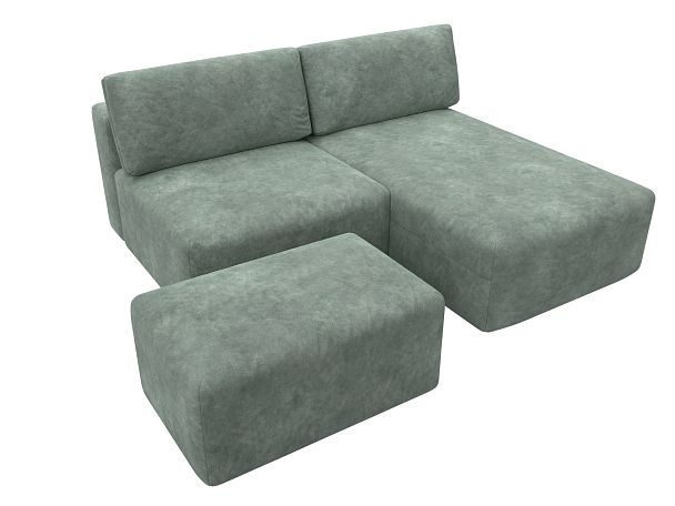 Диван угловой модульный с пуфом Лига-060 НПБ угол универсальный Велюр зеленый - Вид 6