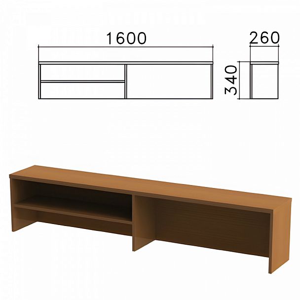 Надстройка для стола письменного "Монолит", 1600х260х340 мм, 1 полка, цвет орех гварнери, НМ39.3 - Вид 1
