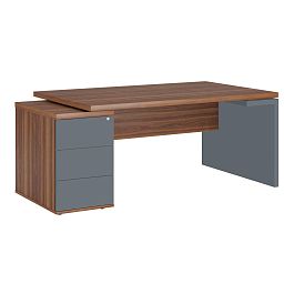 Стол рабочий на опорной тумбе левый Zion 182x100x74 орех селект - Фото предпросмотра