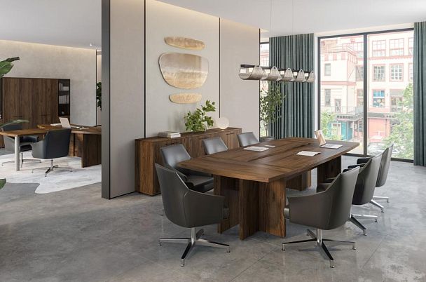 Приставка боковая Wing большая 500х1613х750 на опорную тумбу / цвет: дуб модена, опора табулярная серебрянный металлик, подставка ЛДСП для опорной тумбы - Вид 5