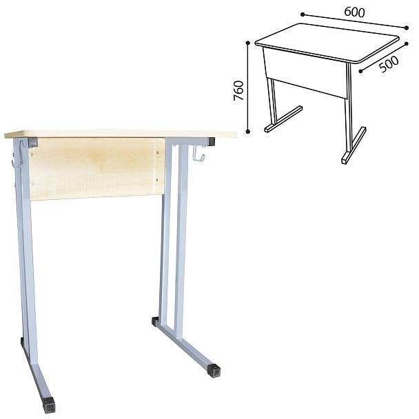 Парта Умник 1-местная, нерегулируемая, серый каркас, ЛДСП клён, гр.6 - Вид 3