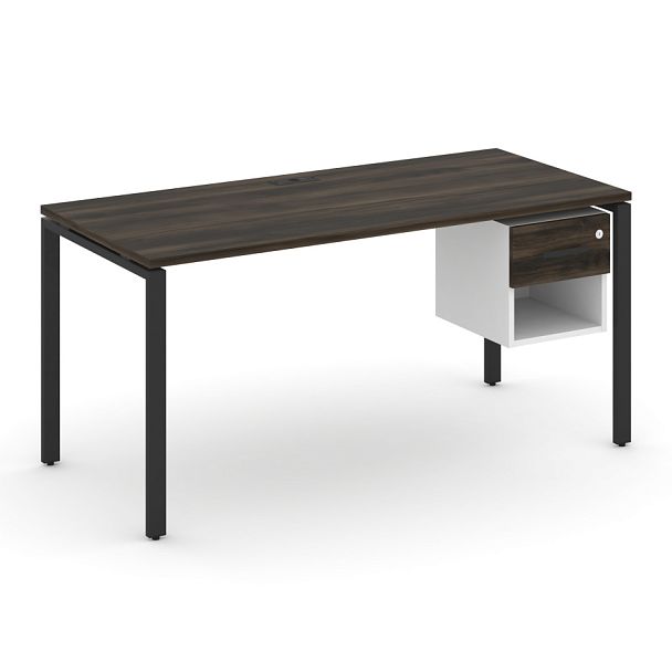 Concept Стол рабочий с подвесной тумбой 1 открытой нишей и одним ящ. CN.SP-120 W Дуб Мали/Белый Бриллиант/Металл Черный 1580*720*750 - Вид 1