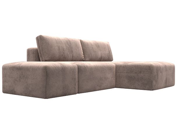 Диван угловой модульный с пуфом Лига-060 НПБ угол универсальный Велюр бежевый - Вид 3