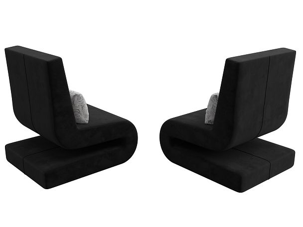 Кресло Волна (полностью велюр черный, подушки велюр серый с узором) - Вид 5