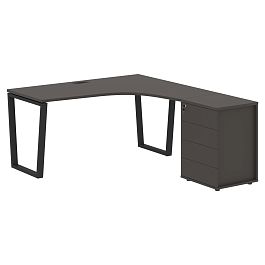 Стол эргономичный с тумбой EVCET 1518(R) Мокко/Черный 1560х1880х750 EDIS - Фото предпросмотра