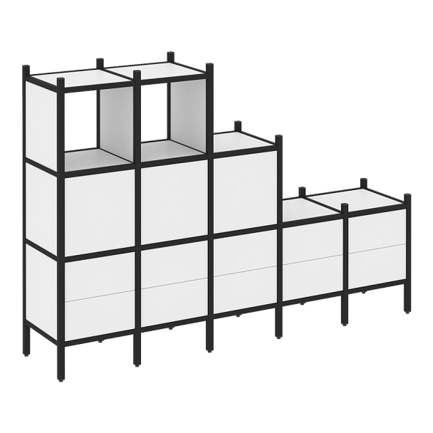 Loft Прямой стеллаж наборный VR.L-19 Белый бриллиант/Чёрный металл 2110*446*1458 - Вид 1