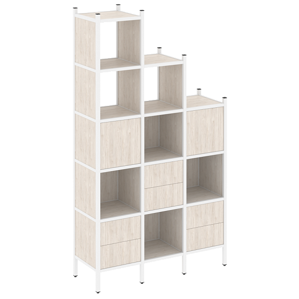 Loft Прямой стеллаж наборный VR.L-22 Денвер светлый/Белый металл 1278*446*2280 - Вид 1