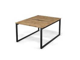 MATRIX 121S200-О Стол прямой двойной, пров-ик вырезной (O-опоры) 1180х1590х775 Дуб Крафт/Темно-серый - Фото предпросмотра