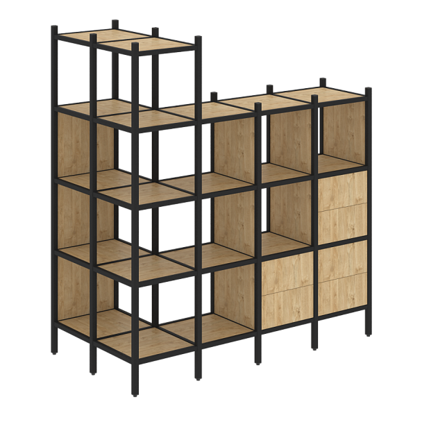 Loft Угловой внешний стеллаж наборный VR.L-57 Тиквуд светлый/Чёрный металл 862*1694*1869 - Вид 1