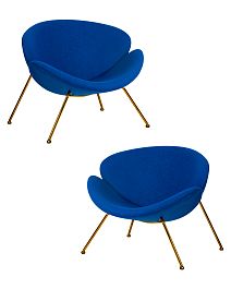 Набор 2 шт Кресло дизайнерское DOBRIN EMILY (синяя ткань AF6, золотое основание) - Фото предпросмотра
