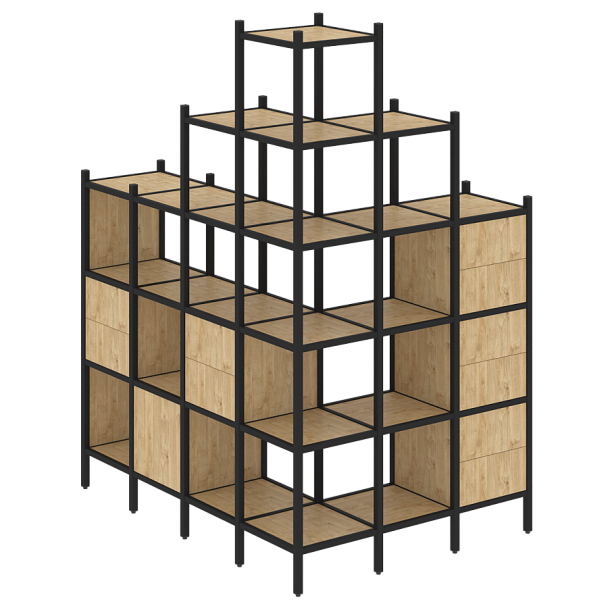 Loft Угловой внешний стеллаж наборный VR.L-56 Тиквуд светлый/Чёрный металл 1694*1278*2280 - Вид 1