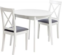 Обеденная группа стол раздвижной Норден D90 Белый и 2 стула Бергольф Белый/Серый велюр - Фото предпросмотра