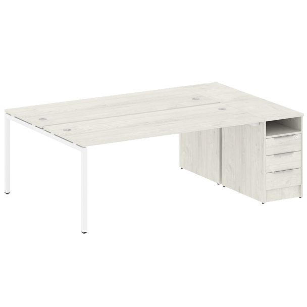 Metal System Quattro Р. ст. с тумбой на П-образном м/к 40БП.РС-СТП-2.5 Дуб наварра/Белый металл 2212*1475*750 - Вид 1