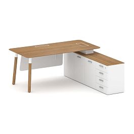 Fresco Стол руководителя FR.SR-18 (R) Дуб Светлый/Белый Бриллиант UM/Металл Белый/Нерж. Сталь 1800*1 - Фото предпросмотра