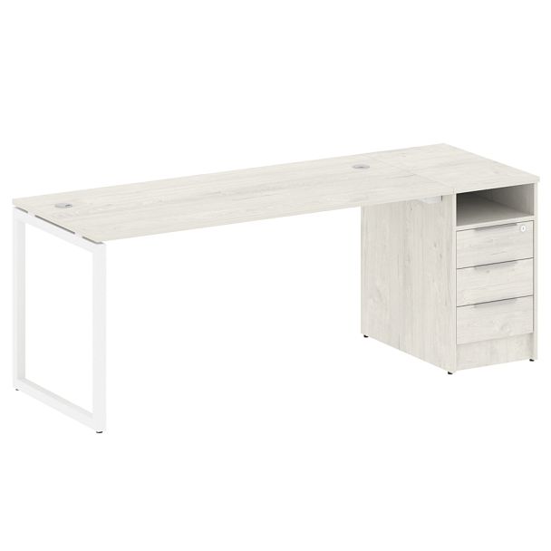 Metal System Quattro Р. ст. с тумбой на О-образном м/к 40БО.РС-СТП-1.4 Дуб наварра/Белый металл 2012*720*750 - Вид 1