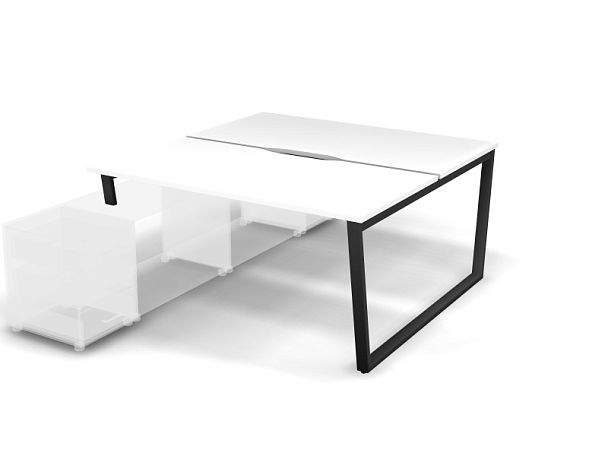 MATRIX 121В202-V Стол прямой, опора на тумбу, пров. вырез. (V-опоры) 1580х1590х775 Белый/Темно-серый - Вид 1