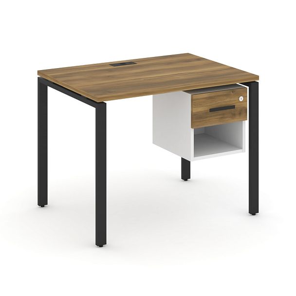 Concept Стол рабочий с подвесной тумбой 1 открытой нишей и одним ящ. CN.SP-117 W Сандал Янтарный/Белый Бриллиант/Металл Черный 980*720*750 - Вид 1