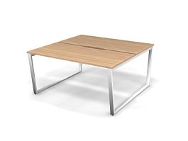 MATRIX 121S202-V Стол прямой двойной, пров-ик вырезной (V-опоры) 1580х1590х775 Швейцарский вяз/Белый - Фото предпросмотра