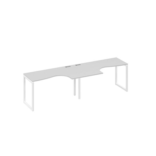 Станция столы 2х140 Классика эргономичные опоры QUATTRO A4 А4 Б4 033-2 БП серый / металлокаркас белый - Вид 1