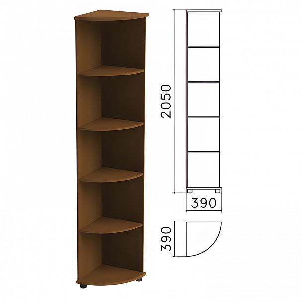Шкаф (стеллаж) угловой "Монолит", 390х390х2050 мм, 4 полки, цвет орех гварнери, УМ46.3 - Вид 2