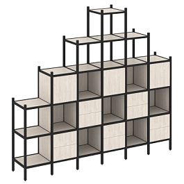 Loft Прямой стеллаж наборный VR.L-24 Денвер светлый/Чёрный металл 2526*446*2280 - Фото предпросмотра