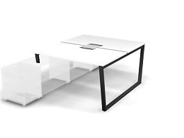 MATRIX 121В301-V Стол прямой, опора на тумбу, пров. Merida (V-опоры) 1380х1590х775 Белый/Темно-серый - Фото предпросмотра