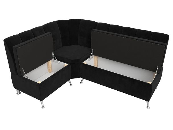 Кухонный угловой диван Кантри левый (полностью велюр черный) - Вид 6