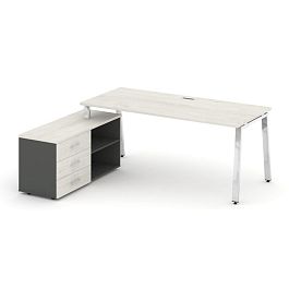 Стайл Проджект Директ Люкс / Style Project Direct Lux Стол письменный с греденцией левой M-SN-6A.SRG-016.M(L) Дуб Наварра/Антрацит/Дуб Наварра/Нержавеющая Сталь/Хром 1980*700*750 - Фото предпросмотра