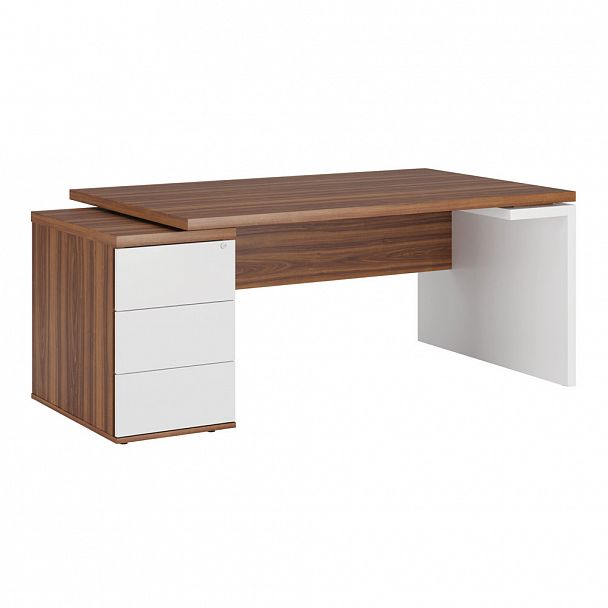Стол рабочий на опорной тумбе левый Zion 182x100x74 орех - Вид 1