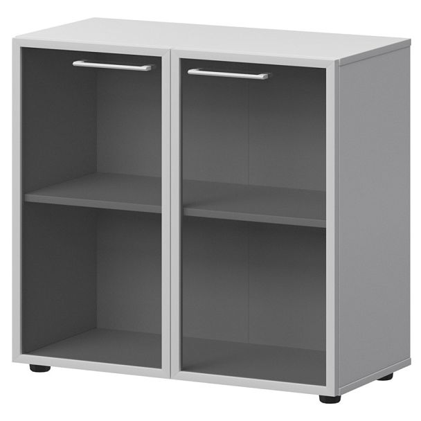 Шкаф низкий со стеклом в ал. рамке СМШ28RS(Б) Белый 792x380x811 Кортез - Вид 1