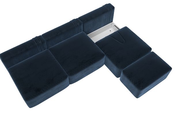 Диван угловой модульный с пуфом Лига-060 НПБ Лонг угол универсальный Велюр синий - Вид 7