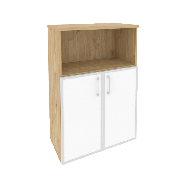 Onix Шкаф средний широкий O.ST-2.2 R white Тиквуд светлый/Стекло 800*420*1207 - Вид 1