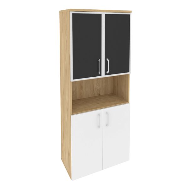 Onix Шкаф высокий широкий O.ST-1.4 R black Тиквуд светлый/Белый бриллиант/Cтекло black 800*420*1977 - Вид 1