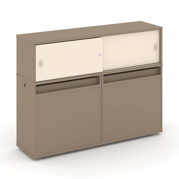 Estetica Набор №2. Тумба двойная+низкая надставка ES.NB.2N-2 Латте/Сатин 1500*410*1135 - Вид 1