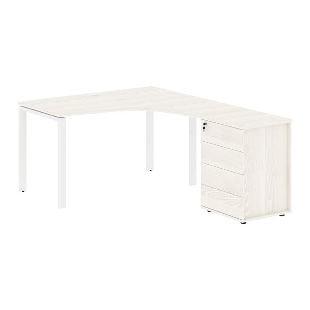 Стол эргономичный с тумбой EUCET 1318(R) Ясень Траун/Белый 1360х1880х750 EDIS - Вид 1