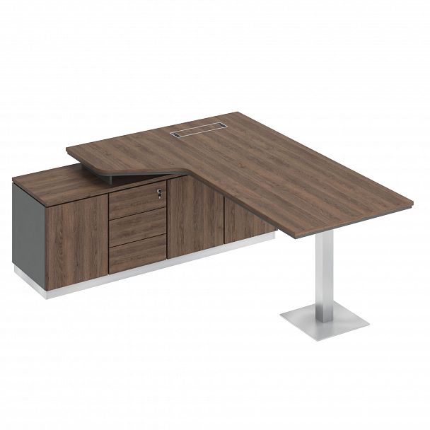 Стол руководителя эргономичный на опорной тумбе левый "Сity" СИ 113 дуб гладстоун/антрацит премиум/дуб гладстоун - Вид 1