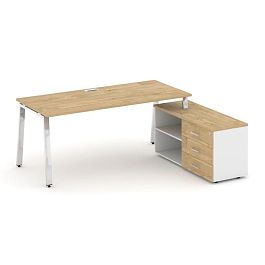 Style Project Direct Lux Стол письменный с греденцией правой M-SN-6A.SRG-014.M(R) Тиквуд Светлый/Белый/Тиквуд Светлый/Нержавеющая Сталь/Хром 1580*700*750 - Фото предпросмотра