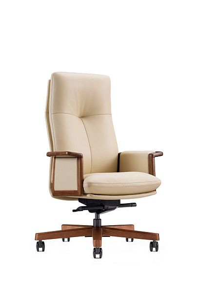 Кресло офисное Vivaldi ivory / бежевая кожа / деревянная крестовина - Вид 1