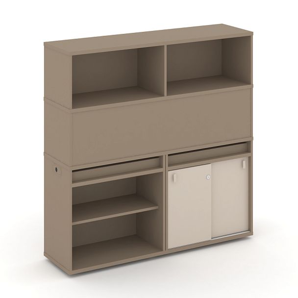 Estetica Набор №13. Тумба двойная+высокая надставка ES.NB.2V-13 Латте/Капучино 1500*410*1520 - Вид 1