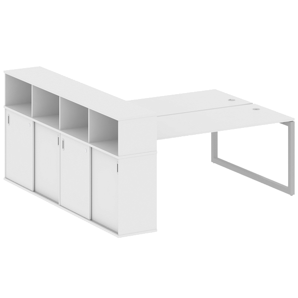 Metal System Quattro Р. ст. с шкафом-купе на О-образном м/к 50БО.РС-СШК-4.5 Т Белый/Серый металл 2210*2332*1098 - Вид 1