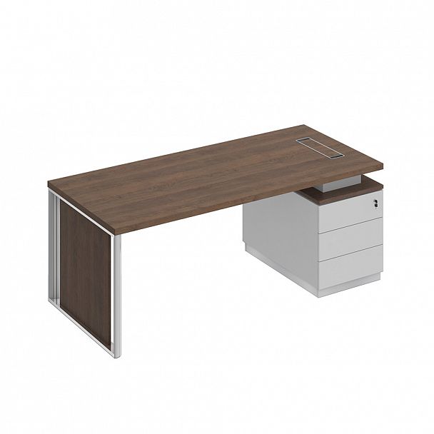 Стол руководителя на опорной тумбе (левый/правый) с декоративной вставкой "Bravo" БР 110 дуб гладстоун/белый премиум/белый премиум - Вид 1