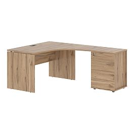 Стол эргономичный с тумбой EDCET 1318(R) Дуб Денвер светлый/Мокко 1360х1880х750 EDIS - Фото предпросмотра