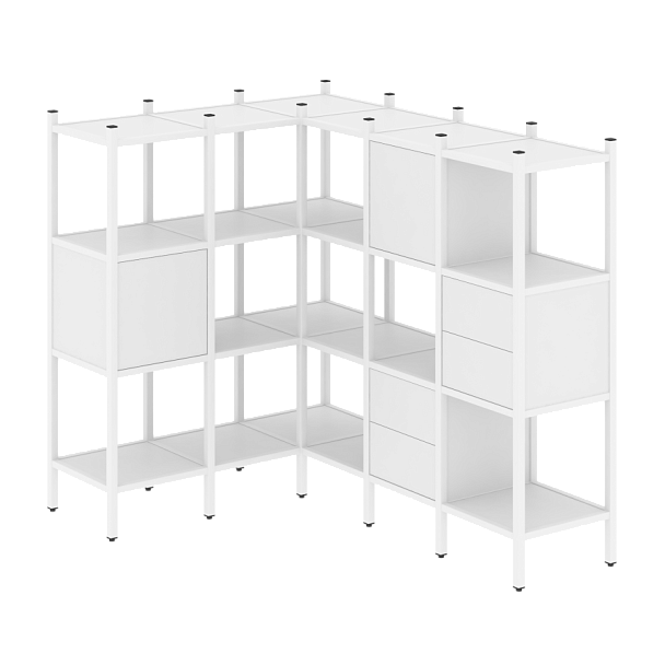 Loft Угловой внутренний стеллаж наборный VR.L-30 Белый бриллиант/Белый металл 1278*1278*1458 - Вид 1