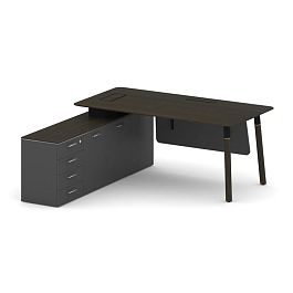 Fresco Стол руководителя FR.SR-18 (L) Дуб Темный/Базальт UM/Металл Черный/Нерж. Сталь 1800*1798*750 - Фото предпросмотра