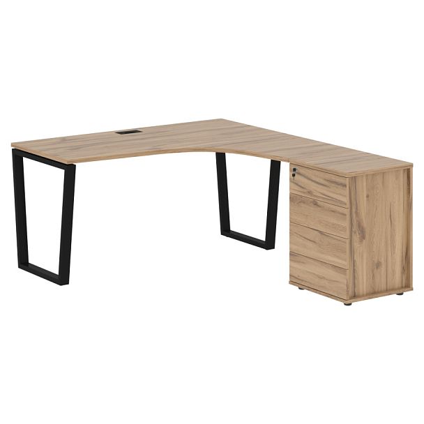 Стол эргономичный с тумбой EVCET 1518(R) Дуб Денвер светлый/Черный 1560х1880х750 EDIS - Вид 1